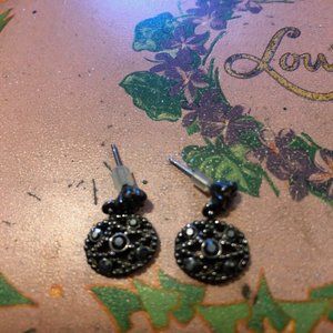1928 Antique Styling Black Sparkles Stone Earrings Flapper Style Elegant